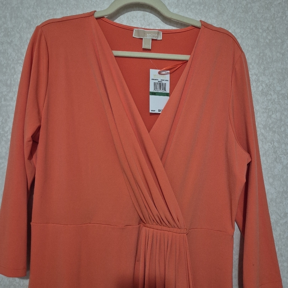 NWT Michael Kors Coral Midi Dress 3/4 Sleeve..SIZE:L - Picture 8 of 13
